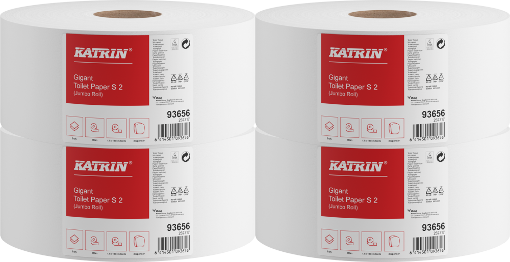 4x Papier toaletowy Katrin S2 Classic Jumbo 93656, 2-warstwowy, 150m, biały