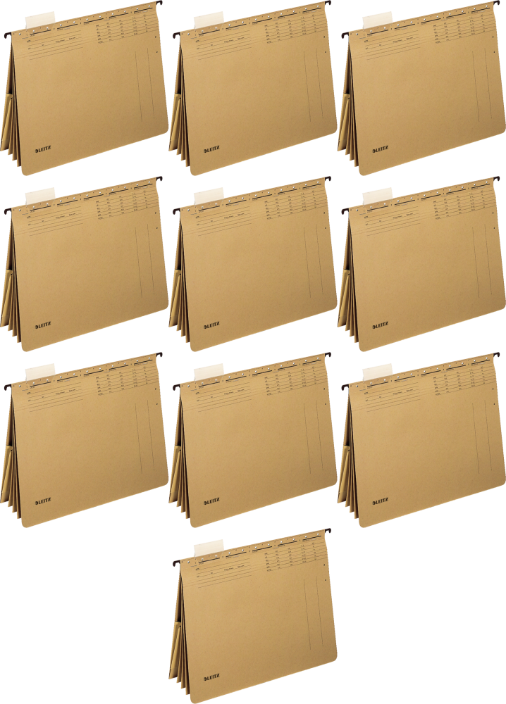 10x Skoroszyt zawieszany Leitz Alpha, A4, 348x268x0 mm, z przekładkami, brązowy