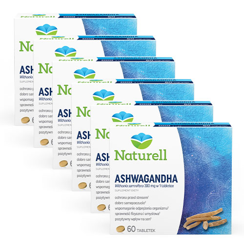 Zestaw: 6 x naturell ashwagandha, 60 tabletek