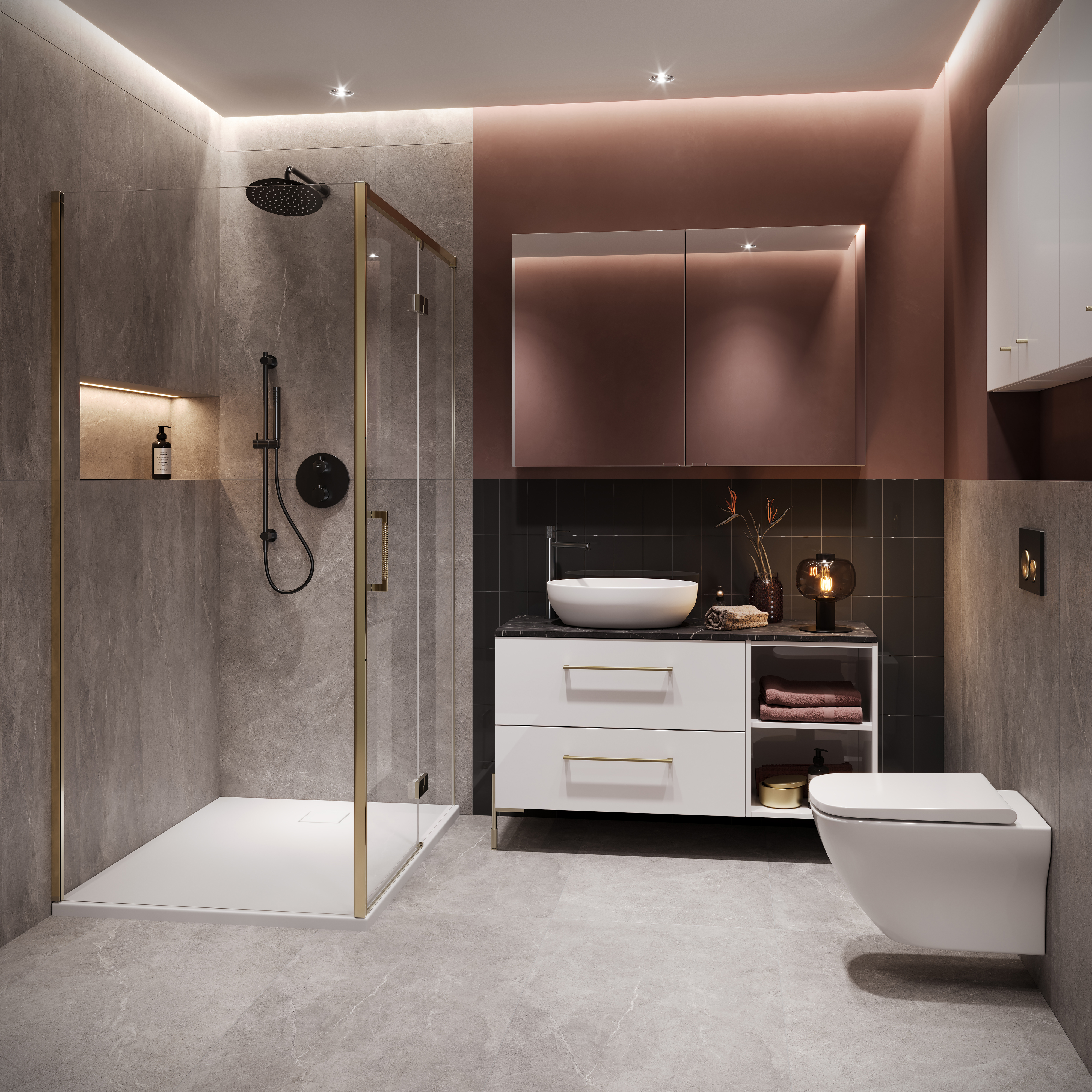 Cersanit Larga ścianka prysznicowa walk-in 90 cm złoty mat/szkło przezroczyste S164-072