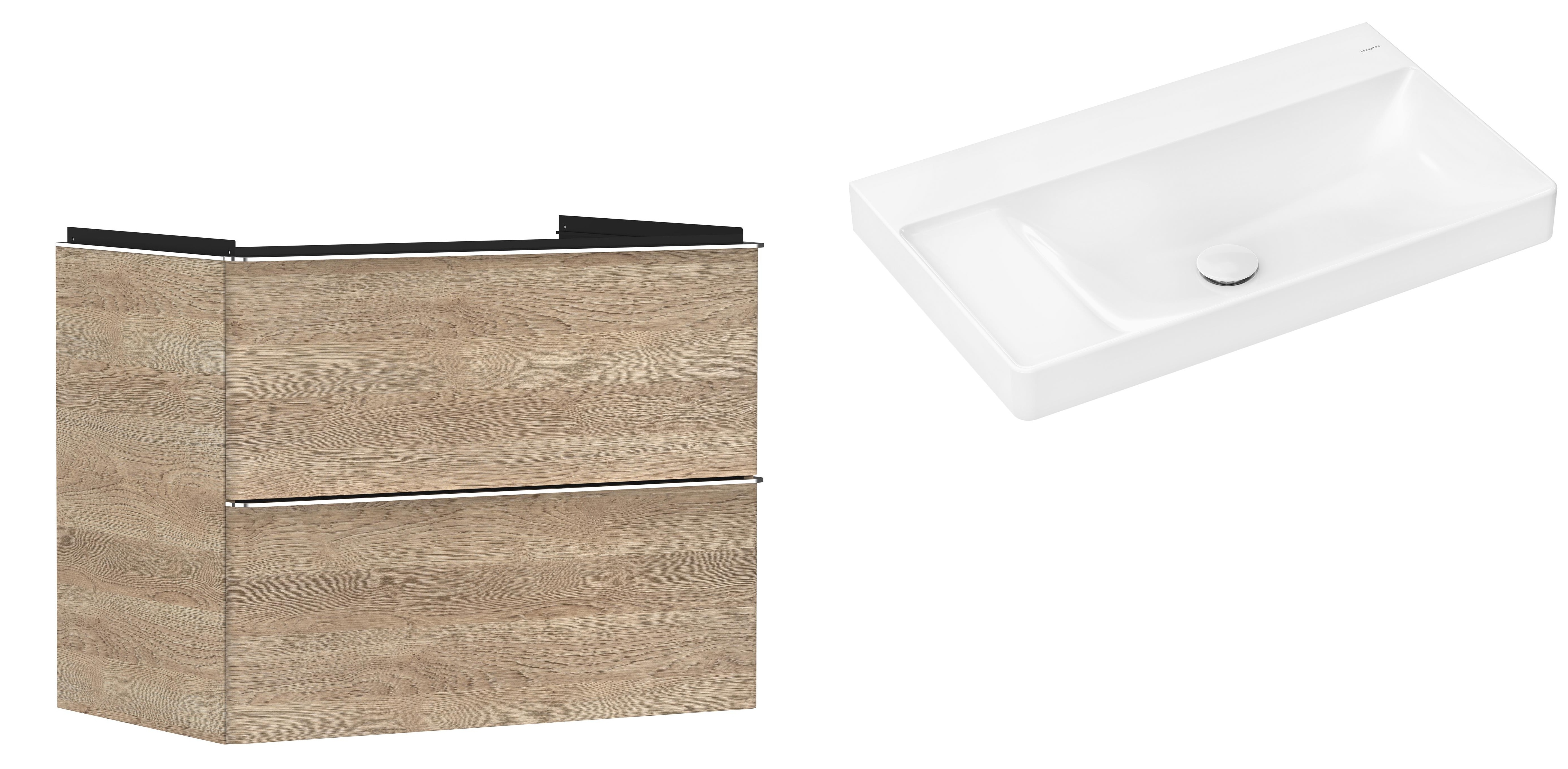Hansgrohe Xelu Q szafka wisząca z umywalką 80x48 cm naturalny dąb/chrom/biały (54029000, 61032450)
