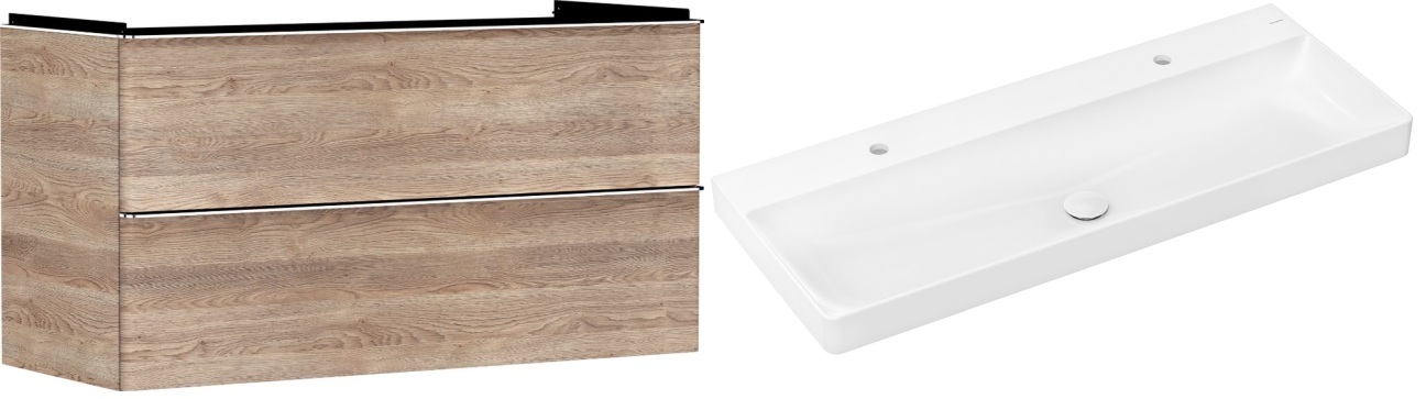 Hansgrohe Xelu Q szafka wisząca z umywalką 120x48 cm naturalny dąb/chrom (54037000, 61042450)
