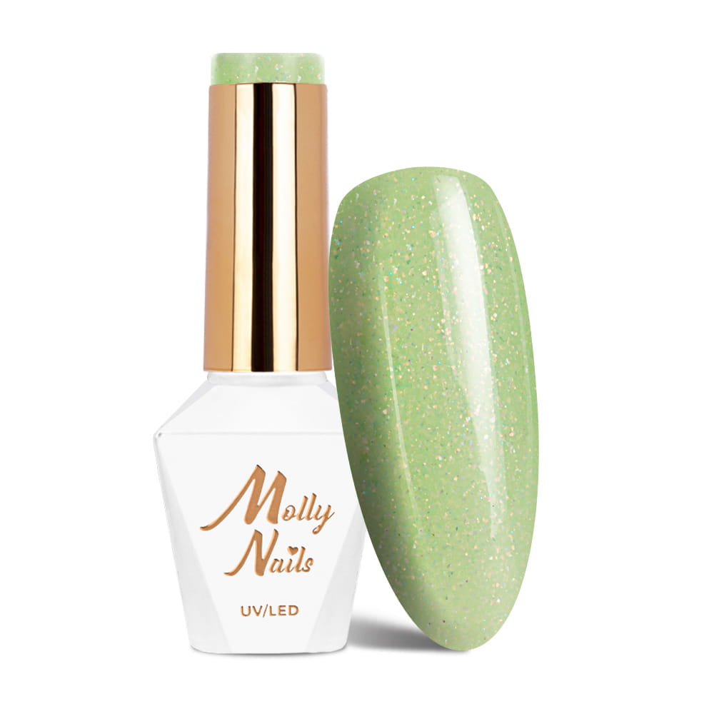 Lakier hybrydowy LED/UV Gel Polish Molly Nails Green Party Nr 81 Glitter Green HEMA/Di-HEMA Free 8g