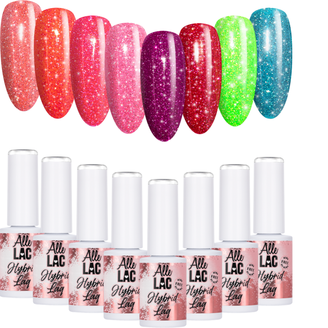 8x Lakier Hybrydowy ALLELAC 6g Flash Glitter ZESTAW 8w1