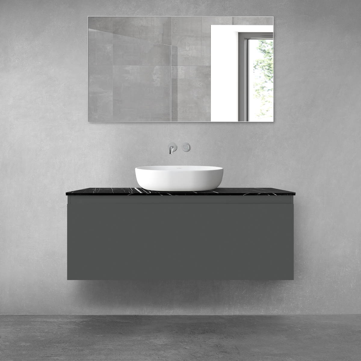 Darmowa Dostawa - Szafka z blatem 120x45.6x48.6 cm podumywalkowa wisząca czarna-grafitowa Oltens Vernal 68721400