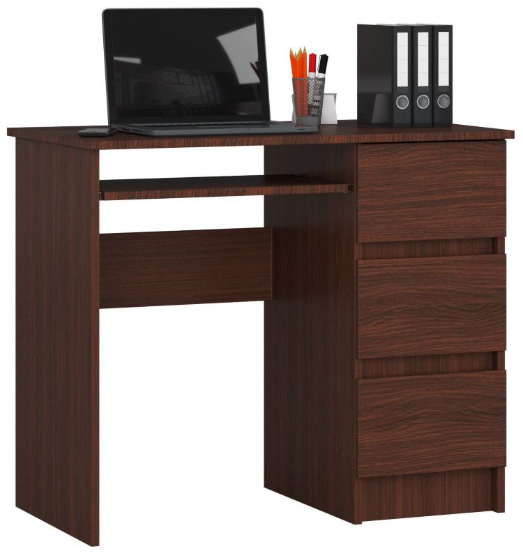 Biurko komputerowe Akord A6 Wenge 90 cm prawe 3 szuflady kolor Wenge mat 1 półka 90x50x77 cm 1 szt.