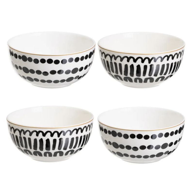 Zestaw ceramicznych misek Lyne HowHomely 4x700 ml biało czarne 14 cm 1 kpl.