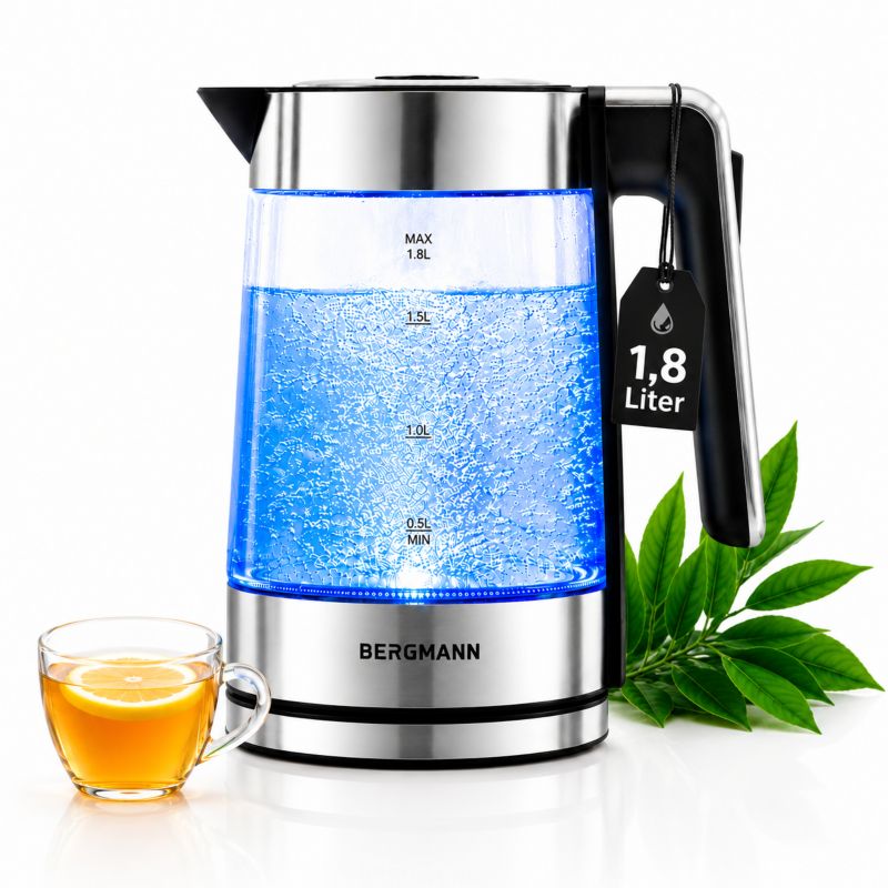 Czajnik Bergmann ZH004 elektryczny szklany z podświetleniem LED 1,8L 2200W cylindryczny 1szt.