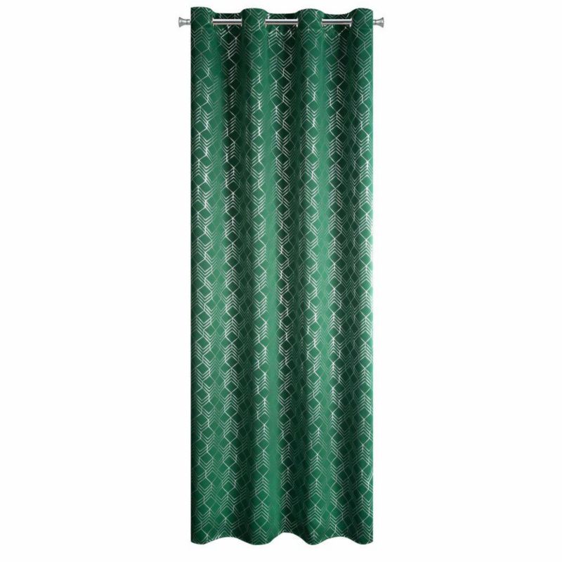 Zasłona POLI Eurofirany 140 x 250 cm zielono, srebrna zaciemniająca ze wzorem geometrycznym 1 szt.