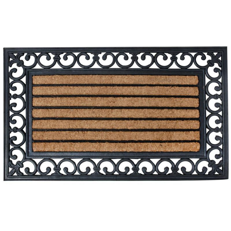 Prostokątna wycieraczka wzór w linie Esschert Design brązowa z włókna kokosowego 75x45 cm 1 szt.