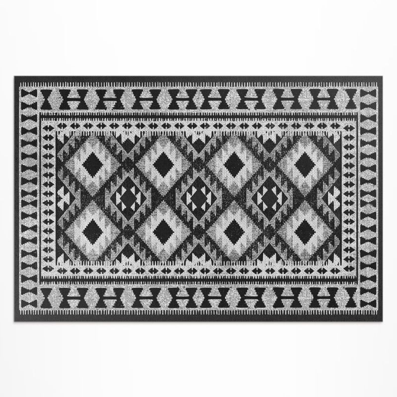 Dywan Winylowy Z Nadrukiem Wallfluent 80x120 cm Czarne romby imitacja tkaniny 1 szt.