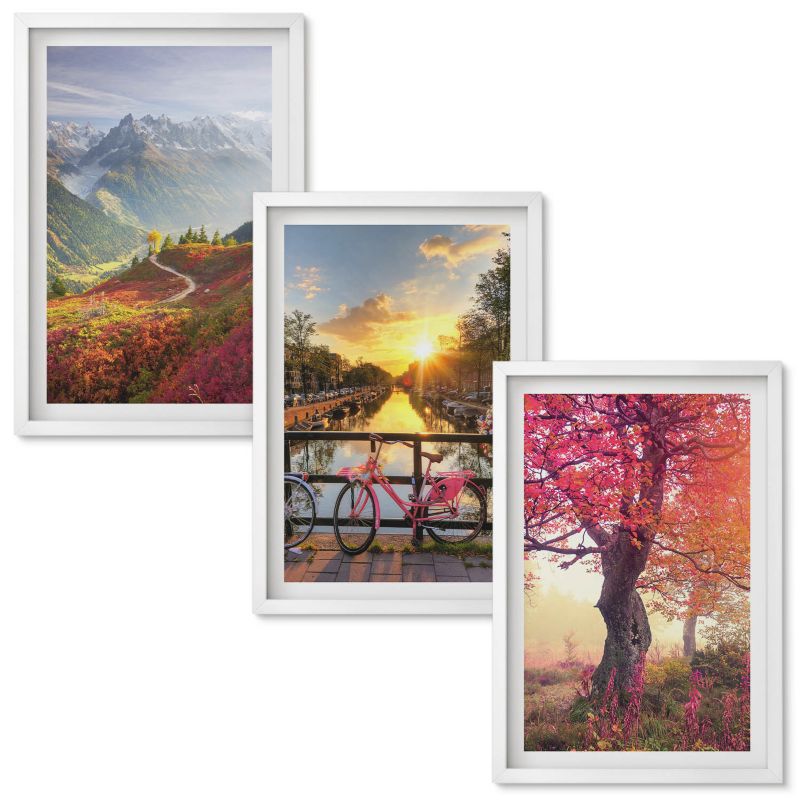 Obraz Ścienny Zestaw Wallfluent Górskie krajobrazy rowerem Biała rama 40x60 cm 3 szt.