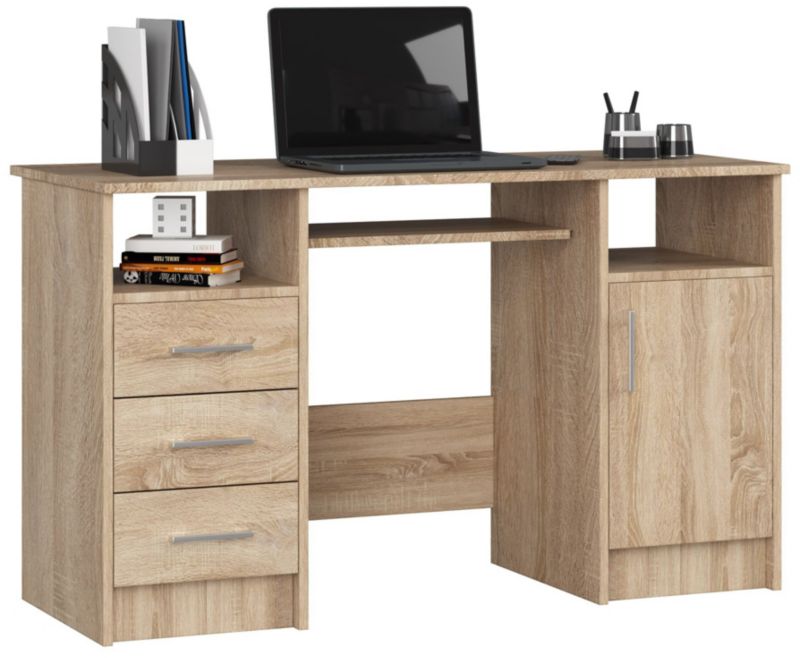 Biurko Akord Ana Dąb Sonoma 124 cm biurko komputerowe 1 drzwi 3 szuflady kolor Dąb Sonoma mat5 półek 124x52x74 cm 1 szt.