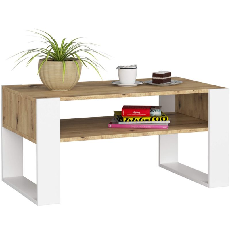Stolik kawowy Akord Domi Dąb Artisan 92 cm fronty kolor Biały mat 92x53x45 cm 1 szt.