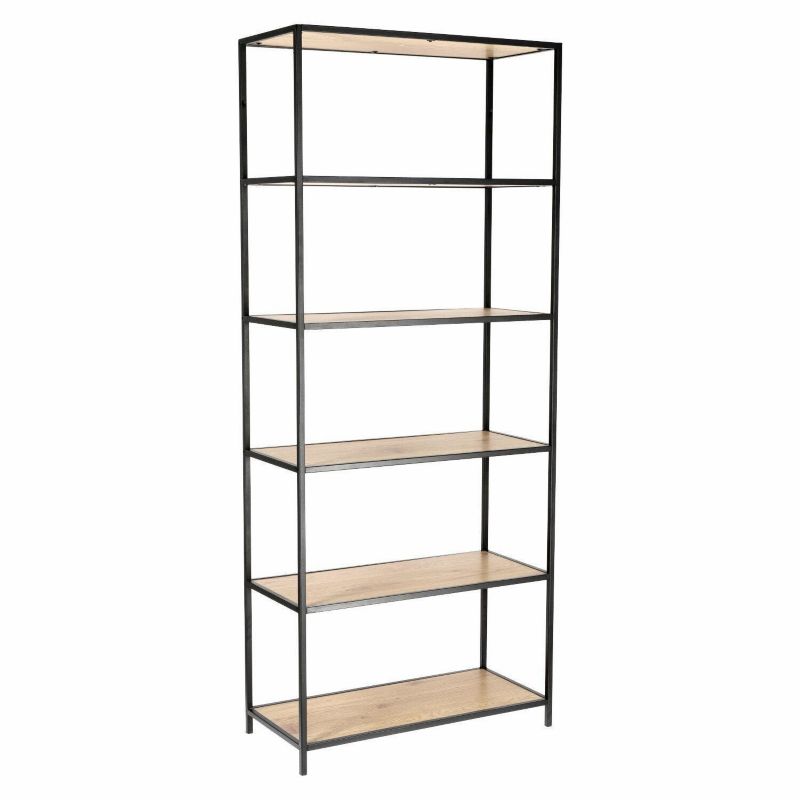 Regał na książki Oxford IV INTESI nowoczesny loftowy dąb/czarny metal 77 cm do salonu 1 szt.