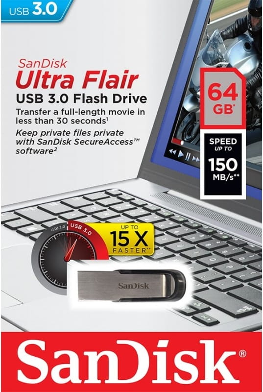 SANDISK USB 3.0 Pendrive FLAIR 64GB SDCZ73-064G-G46 - Henryx24