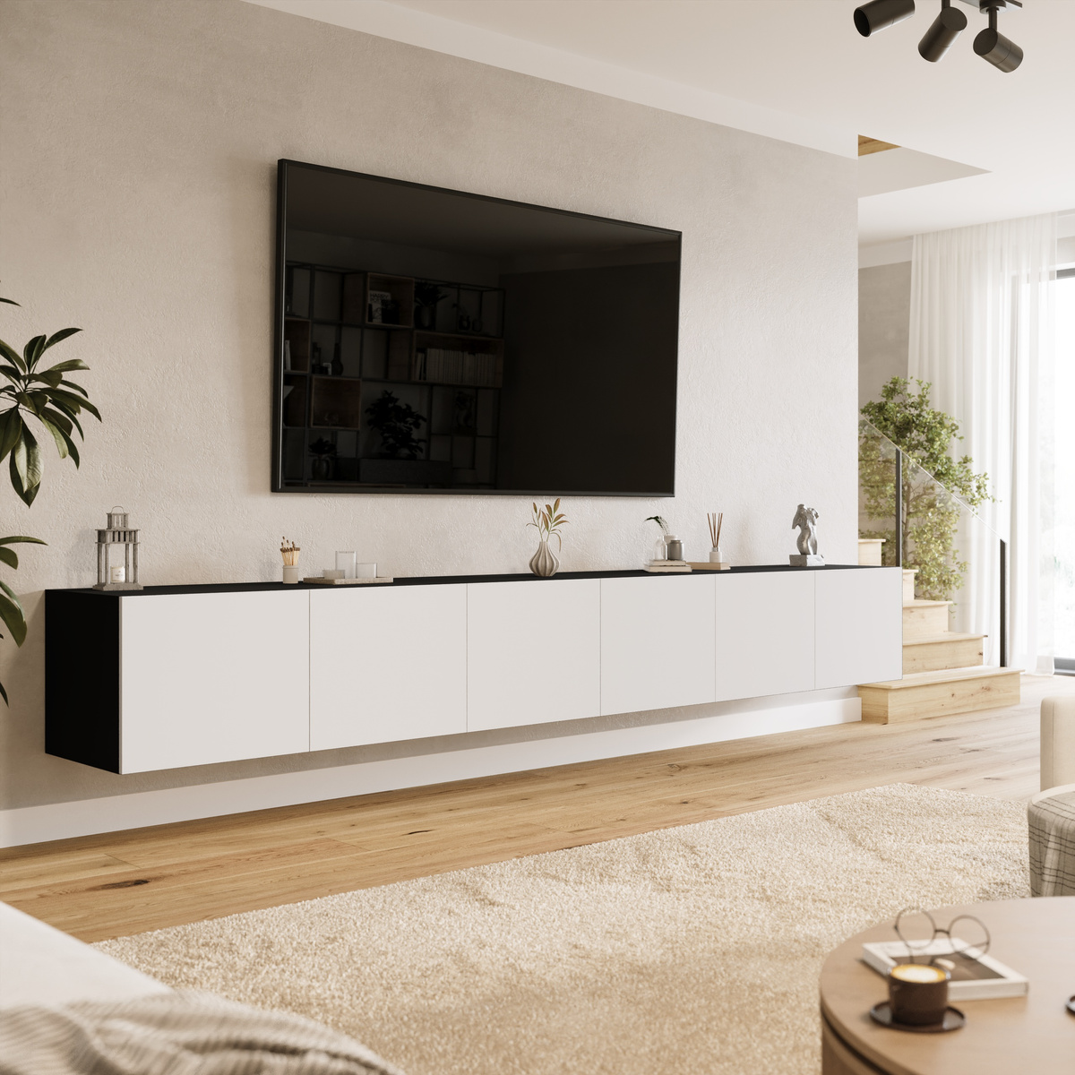 Szafka wisząca RTV do salonu 300 cm z półkami LORI