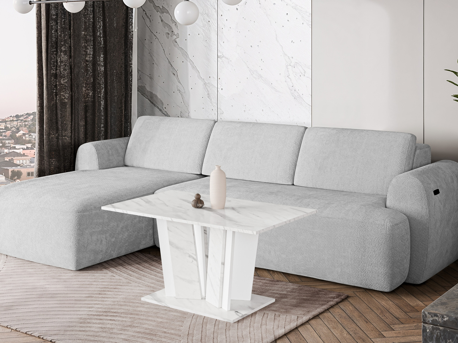Stolik kawowy do salonu 100x60 cm DENOS biały marmur
