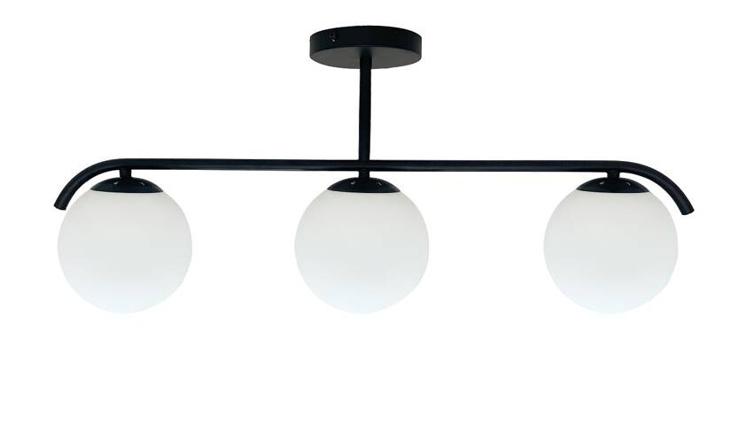 Czarna lampa sufitowa 3-punktowa do salonu AMADEO szklane klosze