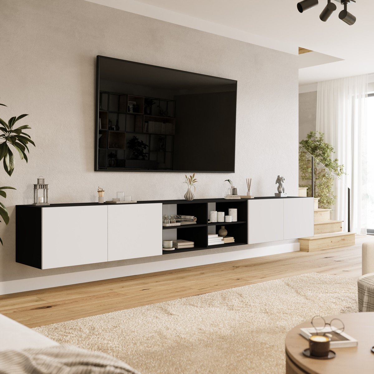 Szafka wisząca RTV 300 cm z półkami do salonu LORI