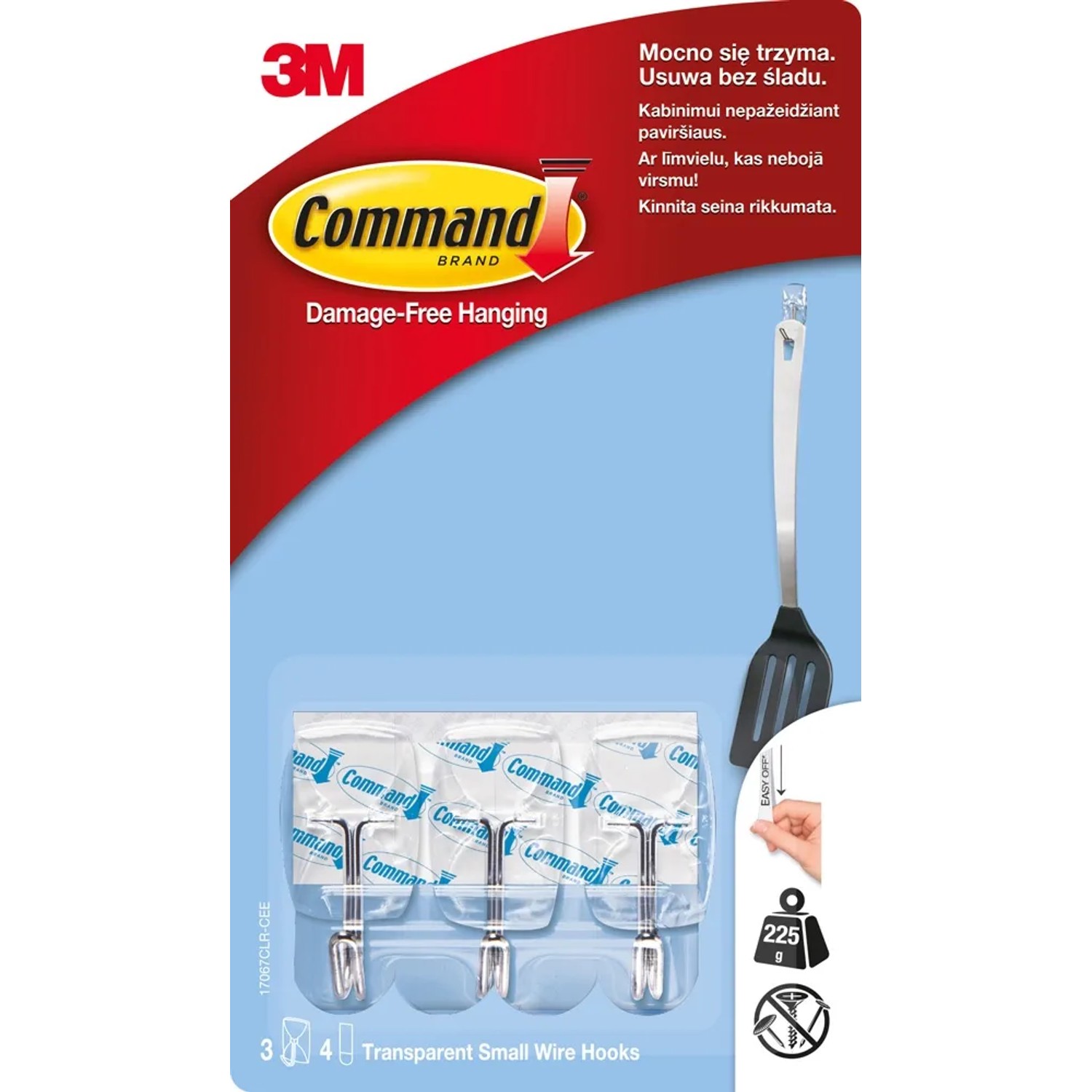 3M Command Przezroczyste haczyki z metalowym uchwytem, do 225 g 3 szt.