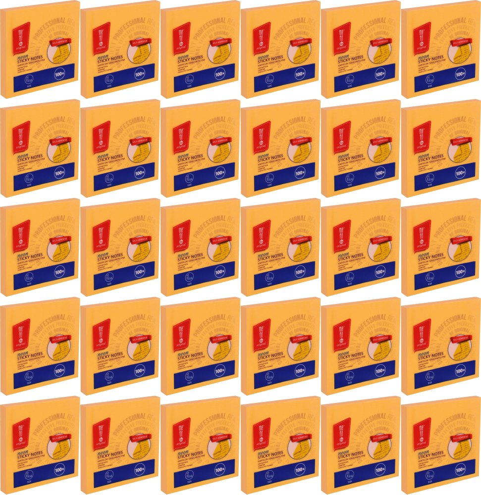 36x Karteczki samoprzylepne MemoBe, 75x75mm, 100 karteczek, neonowy pomarańczowy