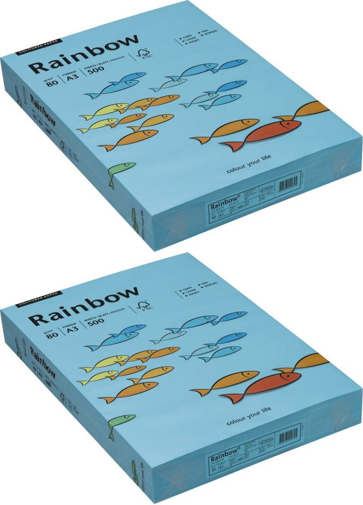 2x Papier kolorowy Rainbow, A3, 80g/m2, 500 arkuszy, niebieski (R87)