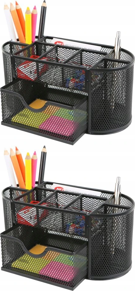 2x Przybornik na biurko Net Jumbo Z9087A, 8 przegród+szufladka, 220x110x104mm, czarny