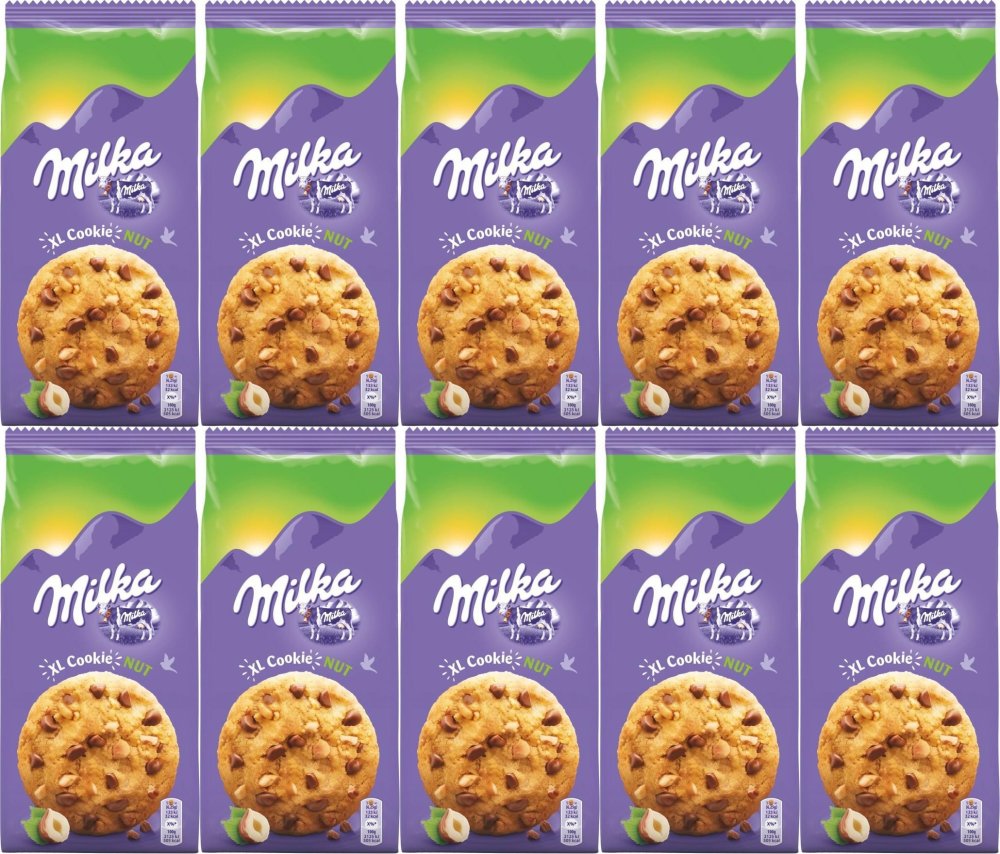 10x Ciastka Milka XL Cookies, z czekoladą i orzechami laskowymi, 184g