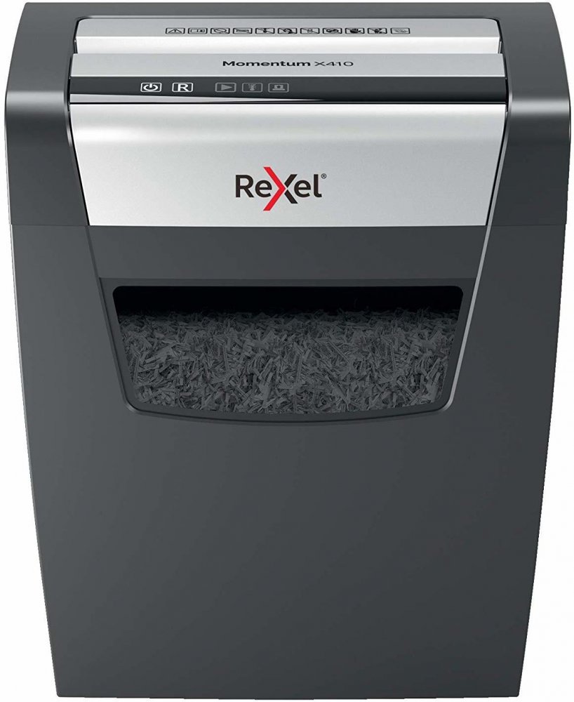Niszczarka do papieru Rexel Momentum X410, konfetti 4x28mm, 10 kartek, P-4 DIN, czarny