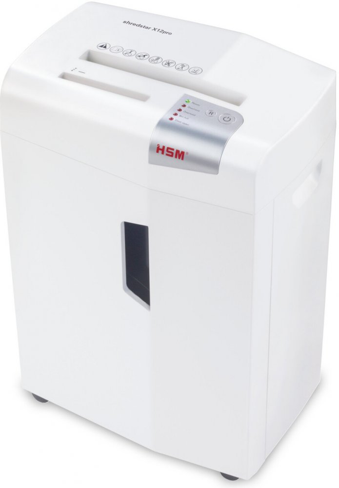 Niszczarka do papieru HSM X12pro, ścinek 2x15mm, 12 kartek, P-5/T-2/O-1/F-2/E-2 DIN, biały