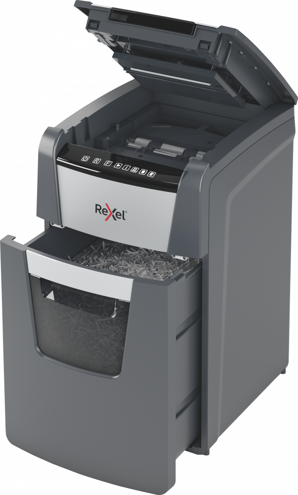 Niszczarka do papieru Rexel Optimum AutoFeed+ 600X, automatyczna, konfetti 4x28 mm, 600 kartek, P-4 DIN, czarno-srebrny