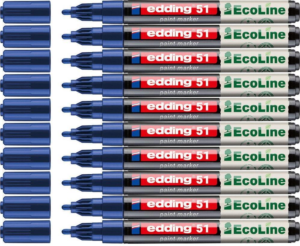 10x Marker olejowy edding 51 EcoLine, okrągła, 1-2mm, niebieski