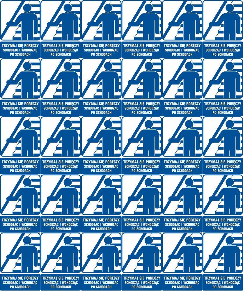 40x Tabliczka informacyjna "Trzymaj się poręczy schodząc i wchodząc po schodach 2"Z-RB030, płytka, 105x148mm