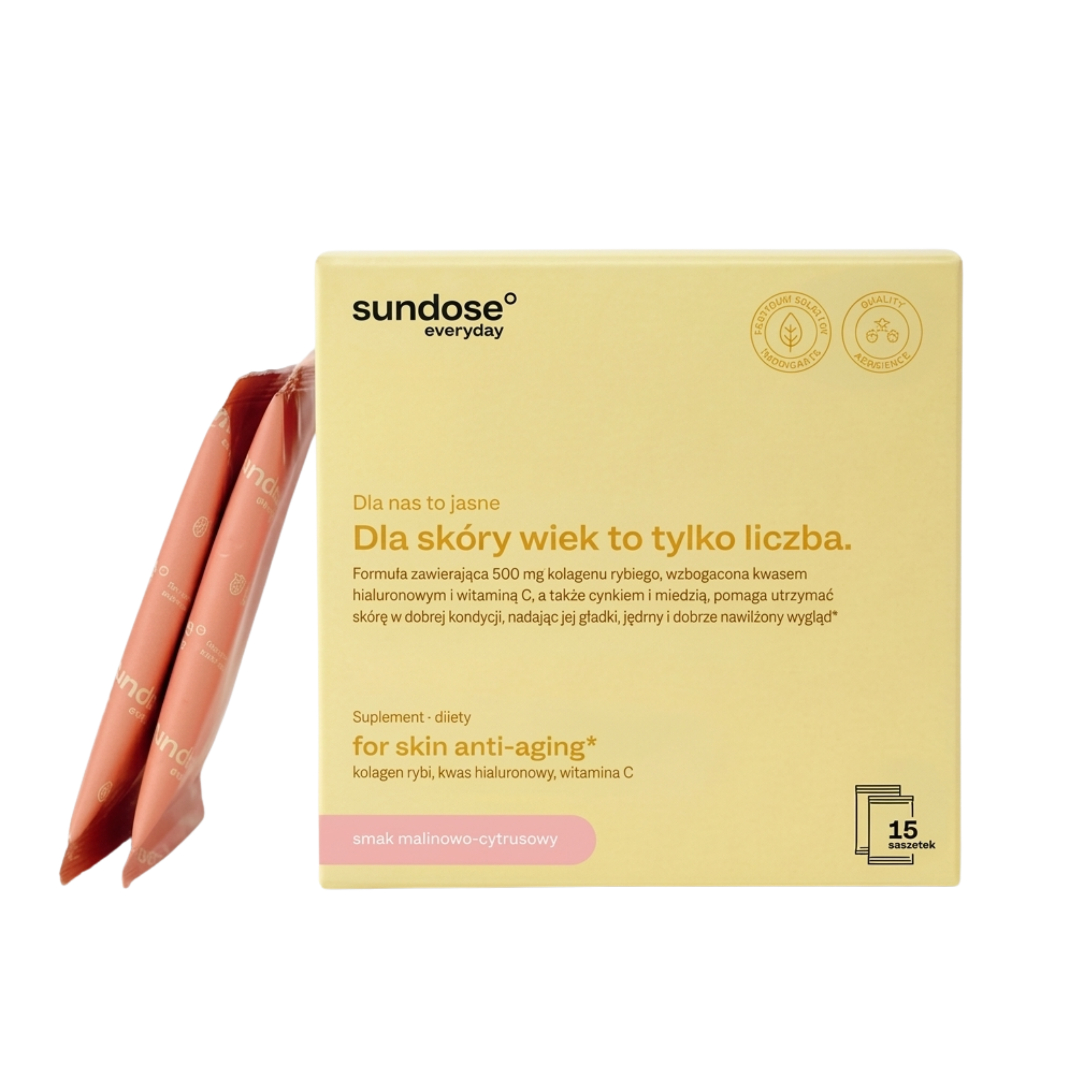 Sundose kolagen o smaku malina-cytryna, 15 saszetek
