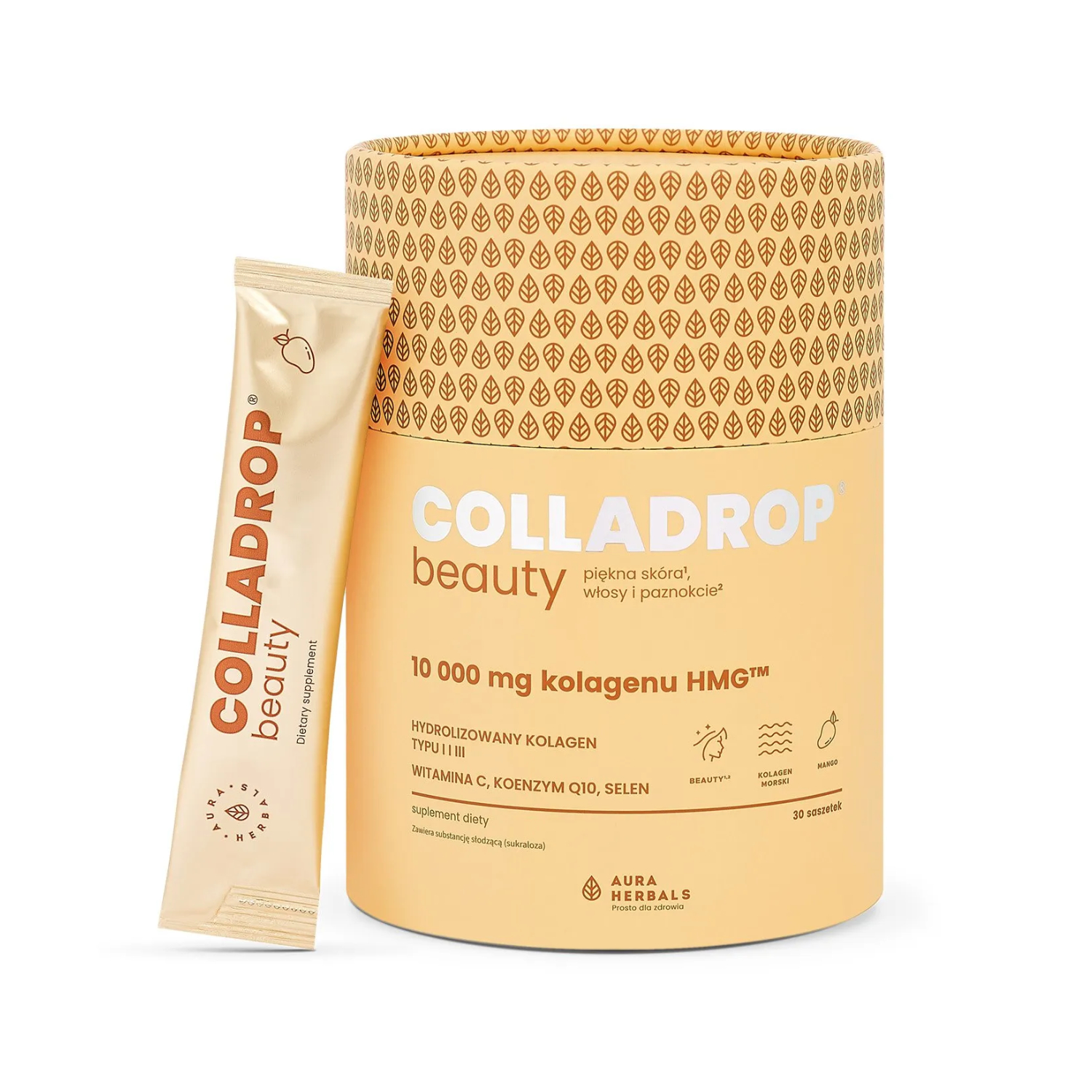 Aura herbals colladrop beauty - kolagen hmg, 10000 mg, smak mango, 30 saszetek