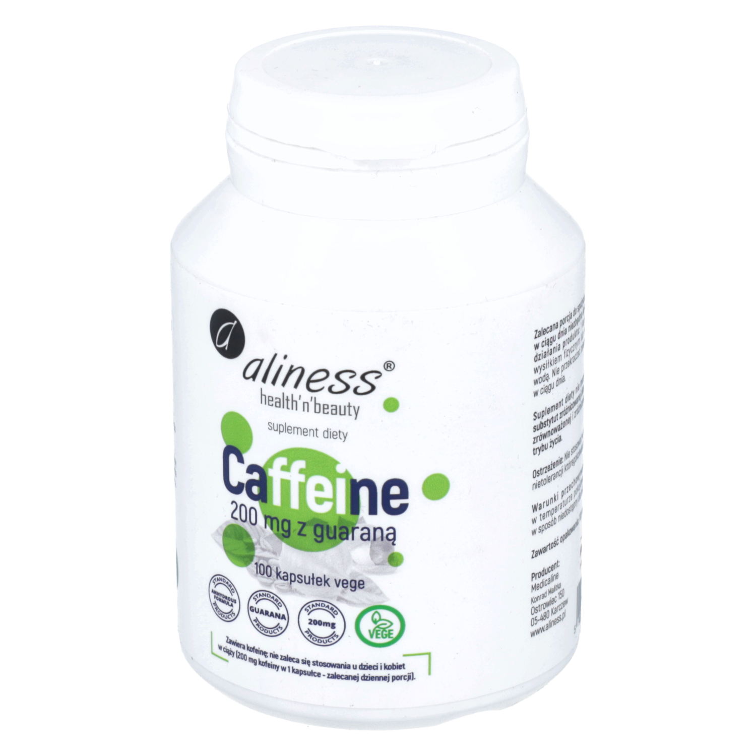 Aliness caffeine 200 mg + guarana, 60 kapsułek