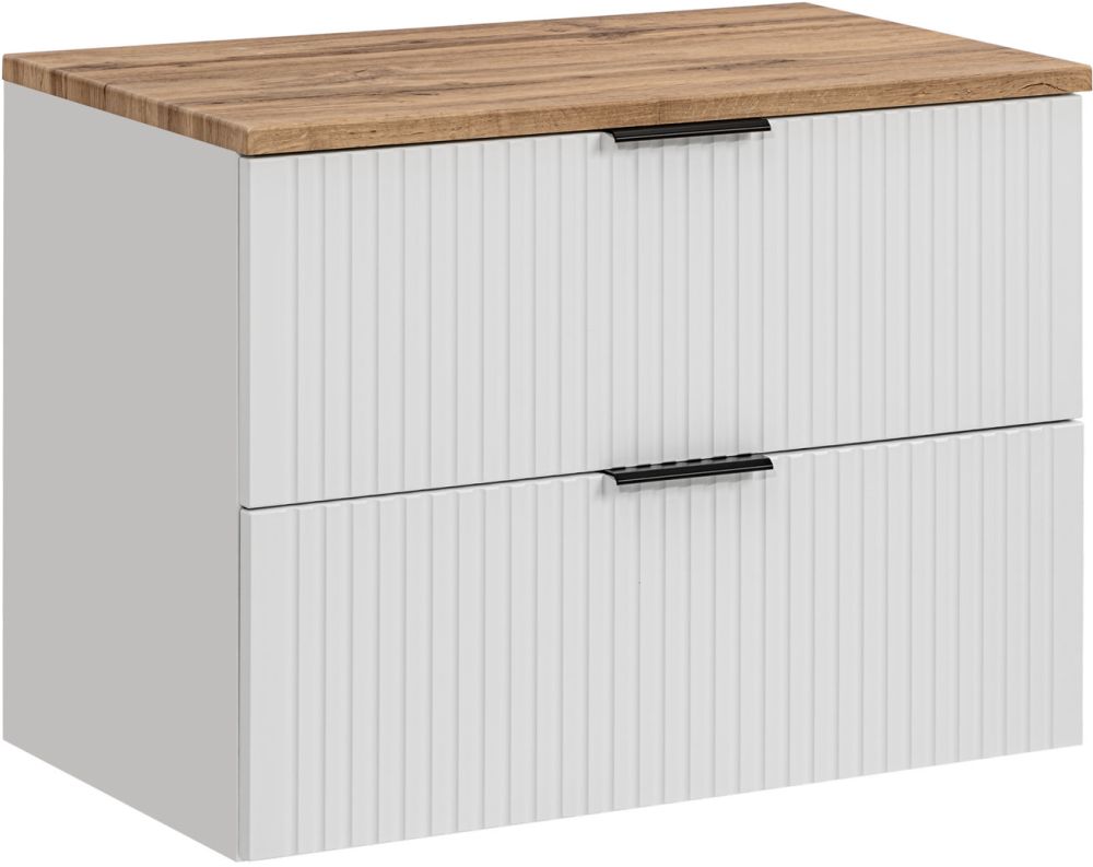Zestaw Comad Adel White szafka 80 cm podumywalkowa wisząca z blatem biały/dąb (ADELWHITE82-80-B-2S, ADEL OAK 89-80-B) - Wysyłka w 24h