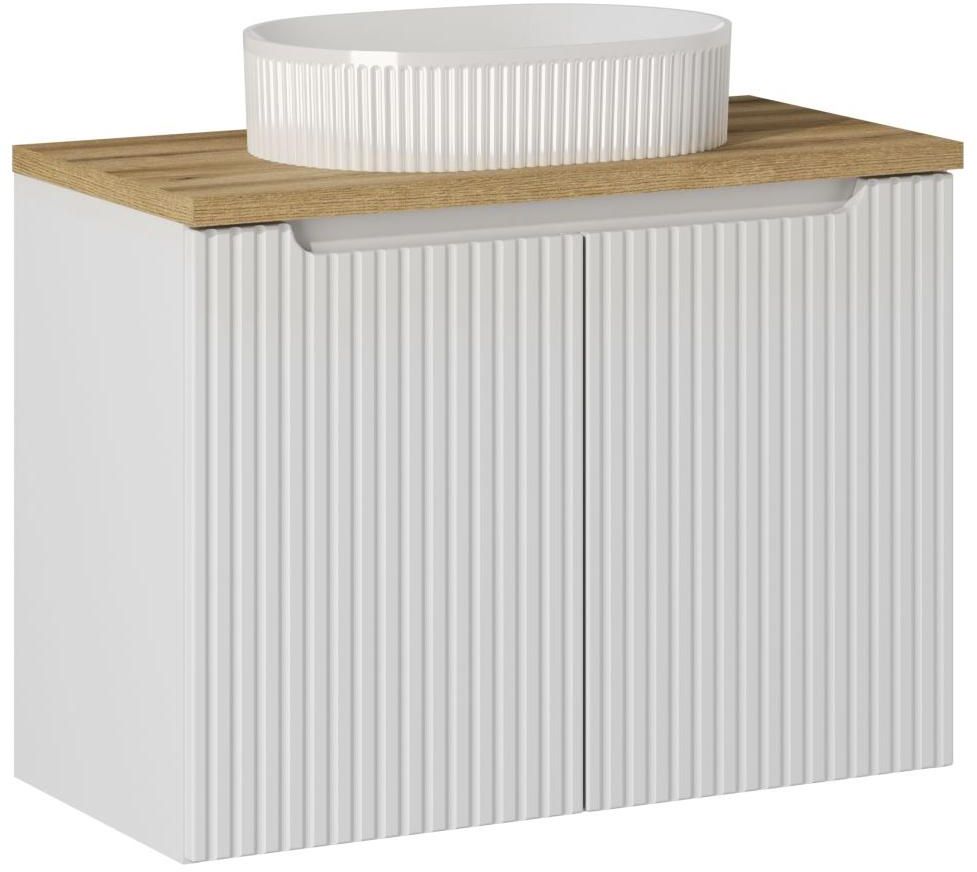 Zestaw Comad Nova White/Oak szafka z blatem 80 cm wisząca biały/dąb i umywalka Beyond 48x32,5 cm biała SET-NOW B OAK 80CM D UN BEYOND 5 ...