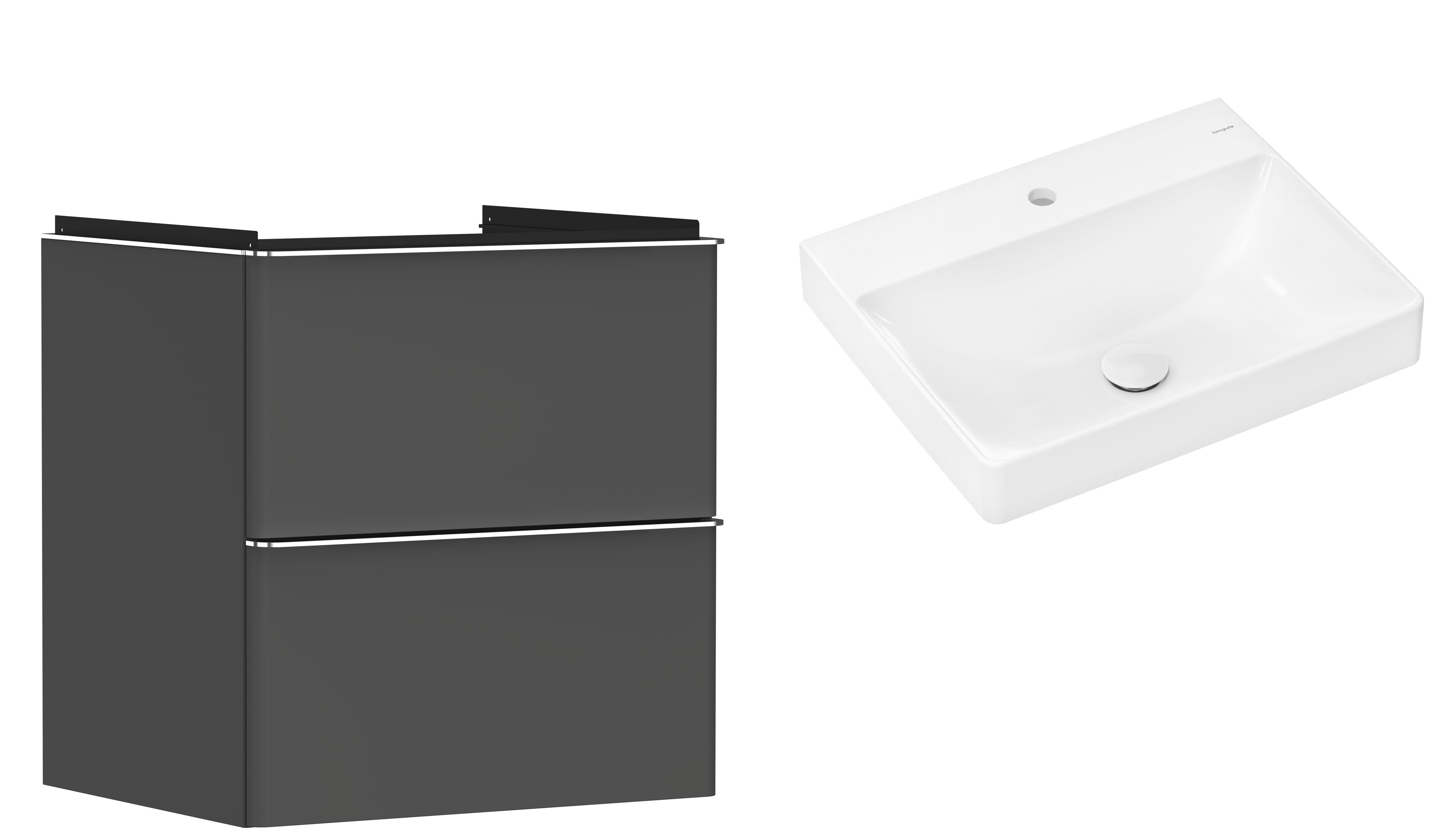 Hansgrohe Xelu Q szafka wisząca z umywalką 60x48 cm szary diament mat/chrom/biały (54024000, 61016450)