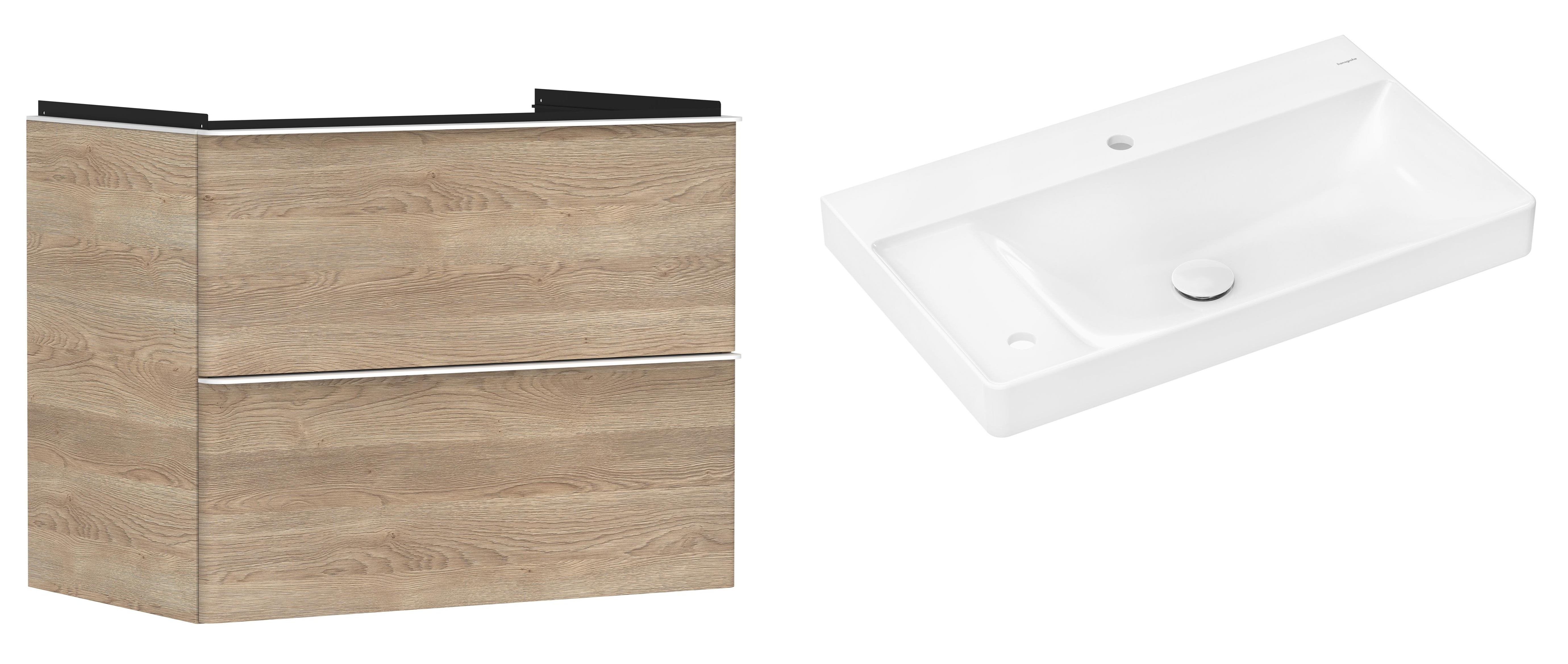 Hansgrohe Xelu Q szafka wisząca z umywalką 80x48 cm dąb/biały mat/biały (54029700, 61031450)