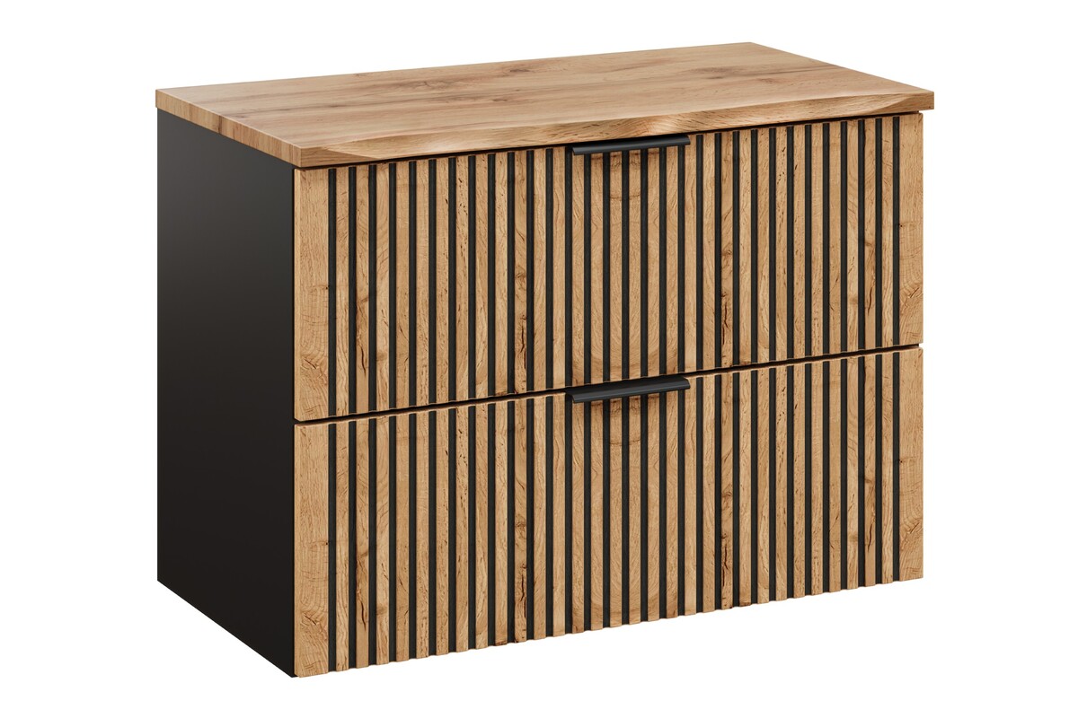 Zestaw Comad Xilo szafka 80 cm podumywalkowa wisząca z blatem czarna/dąb SET-XIL B NAT WOTAN 80CM - Wysyłka w 24h