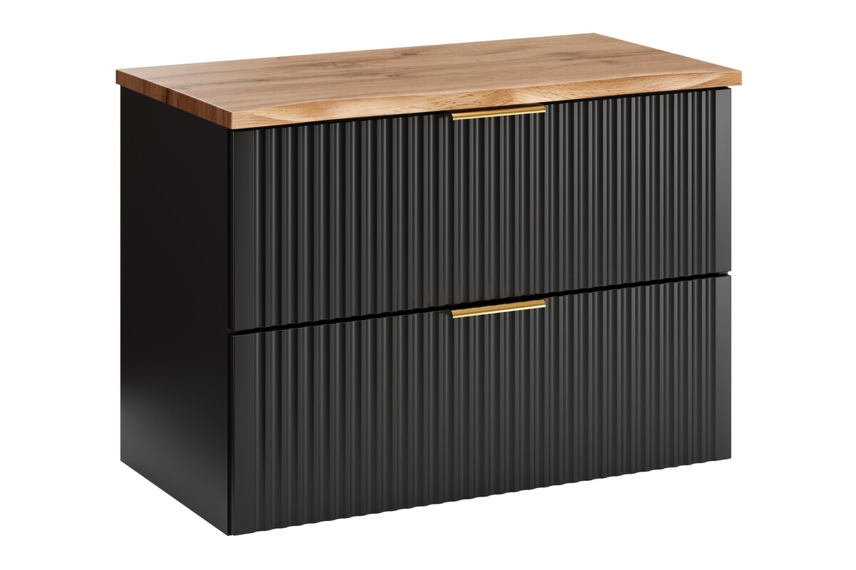 Zestaw Comad Adel Black szafka 80 cm podumywalkowa wisząca z blatem czarna/dąb SET-ADB B NAT WOTAN 80CM - Wysyłka w 24h