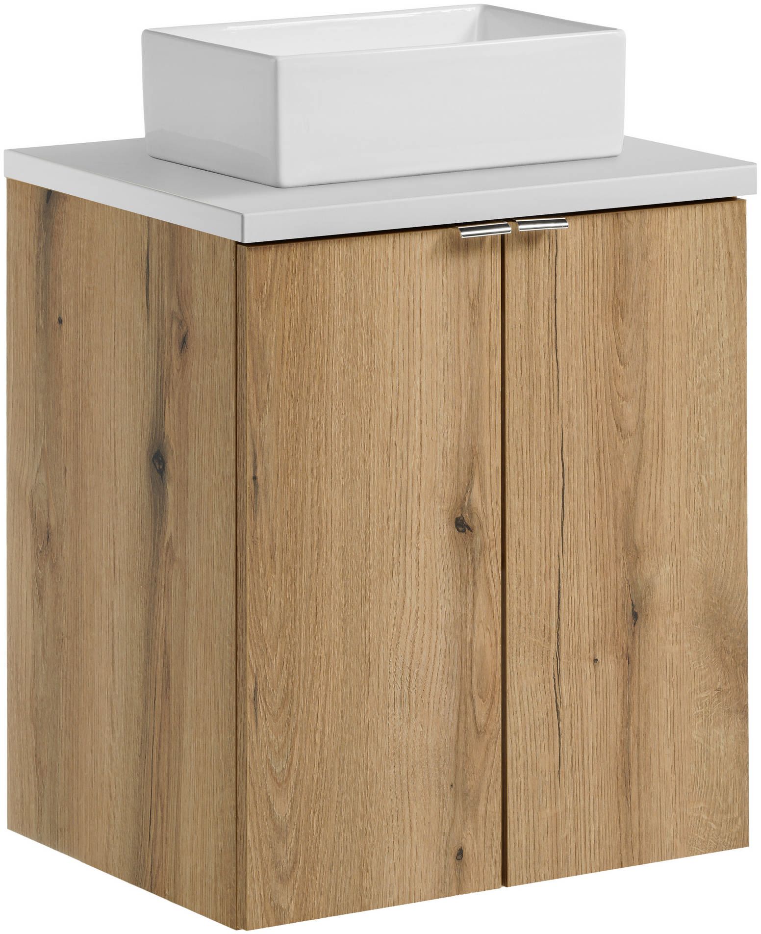 Zestaw Comad Nova Oak/White szafka z blatem 50 cm wisząca dąb/biały i umywalka Gaja 35x22 cm SET-NOA B WHITE 50CM D UN GAJA 35 SW