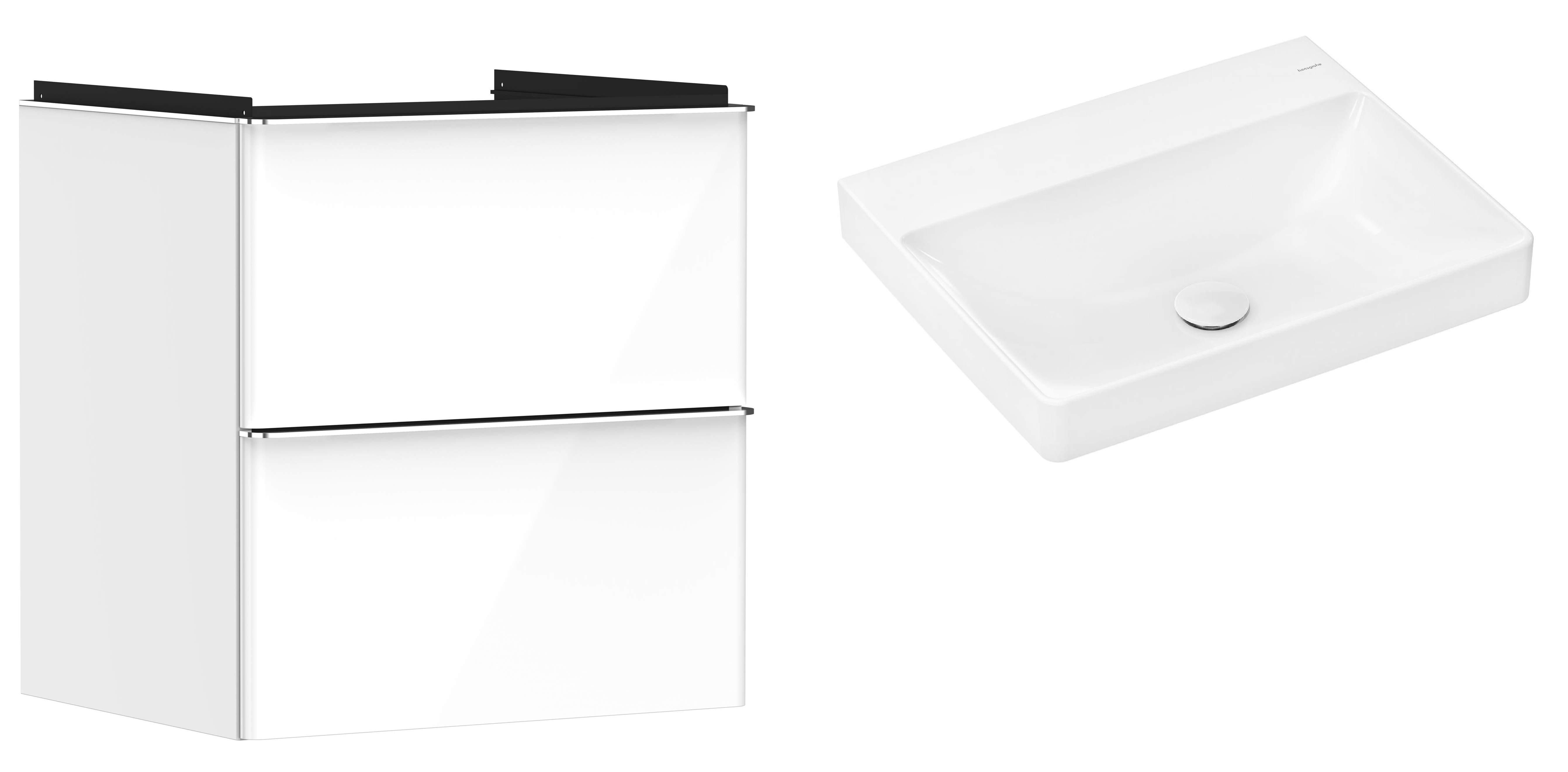 Hansgrohe Xelu Q szafka wisząca z umywalką 60x48 cm biały wysoki połysk/chrom/biały (54023000, 61017450)