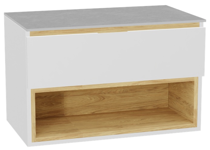 Zestaw Excellent Tuto 2.0 szafka 80 cm podumywalkowa wisząca z blatem biały-dąb-szary MLEX.2171.K.80.01SJ.WHWH