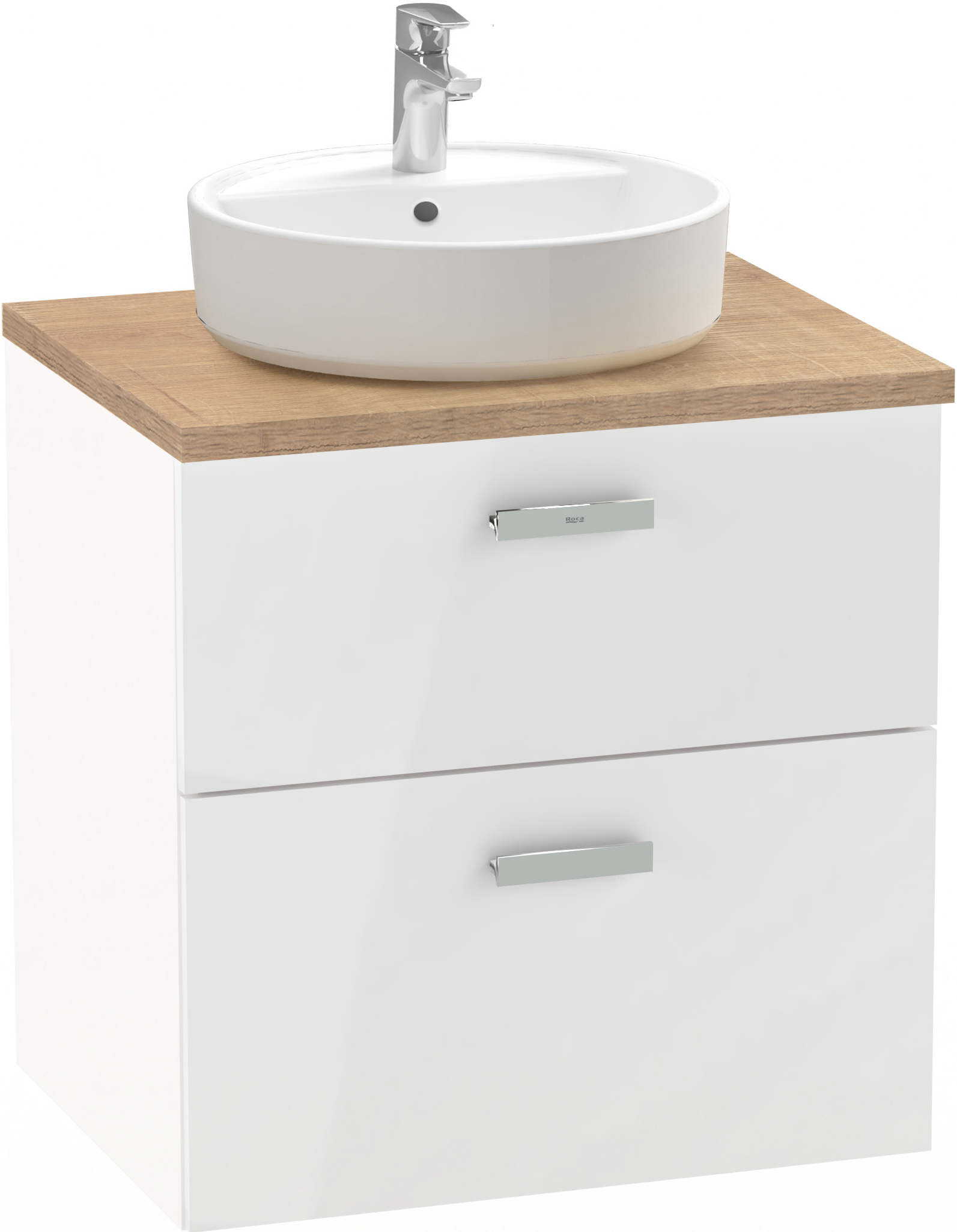Roca Victoria Pro szafka podumywalkowa 59,1 cm wisząca z blatem biały połysk/dąb A851899806 - Wysyłka w 24h