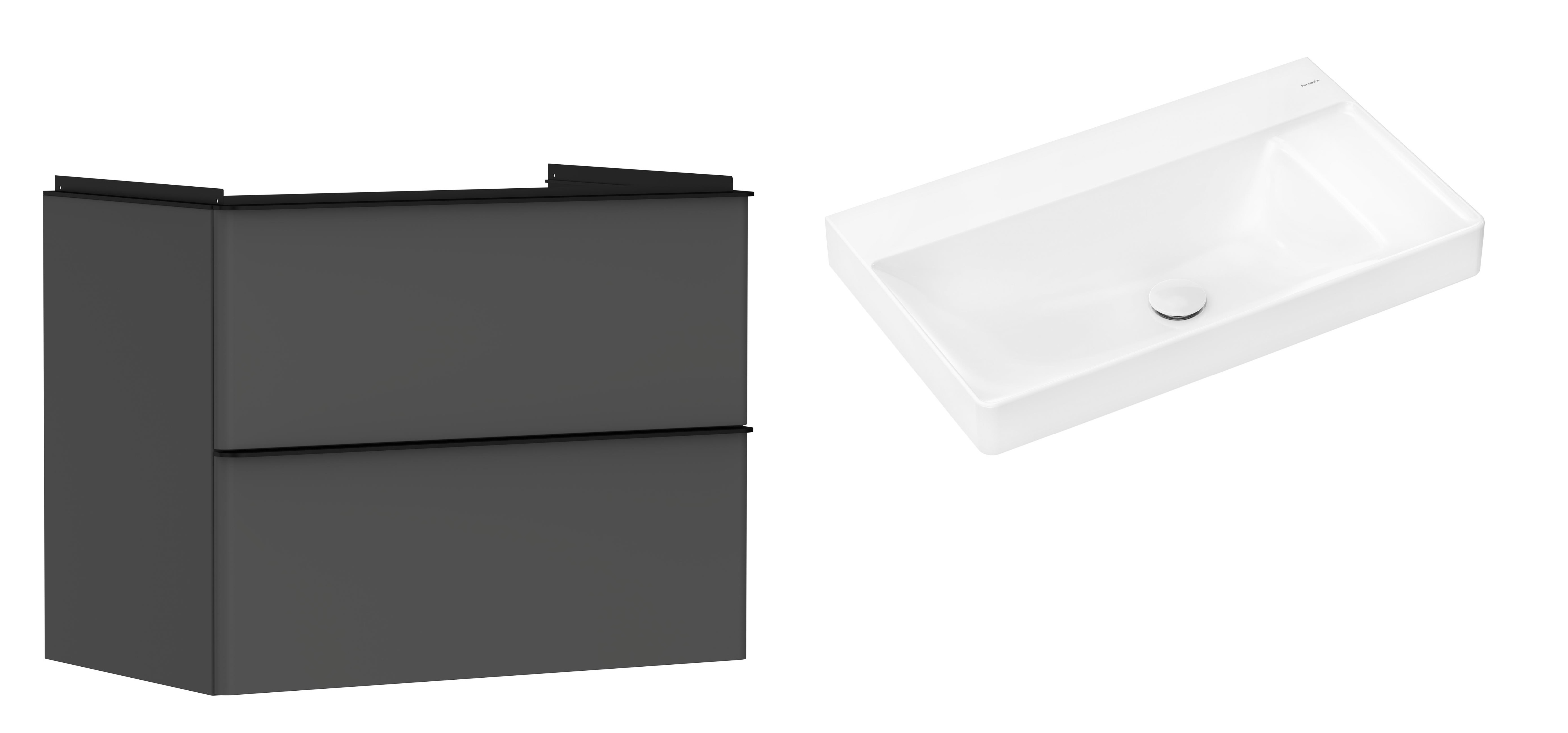 Hansgrohe Xelu Q szafka wisząca z umywalką 80x48 cm szary diament mat/czarny mat/biały (54028670, 61026450)