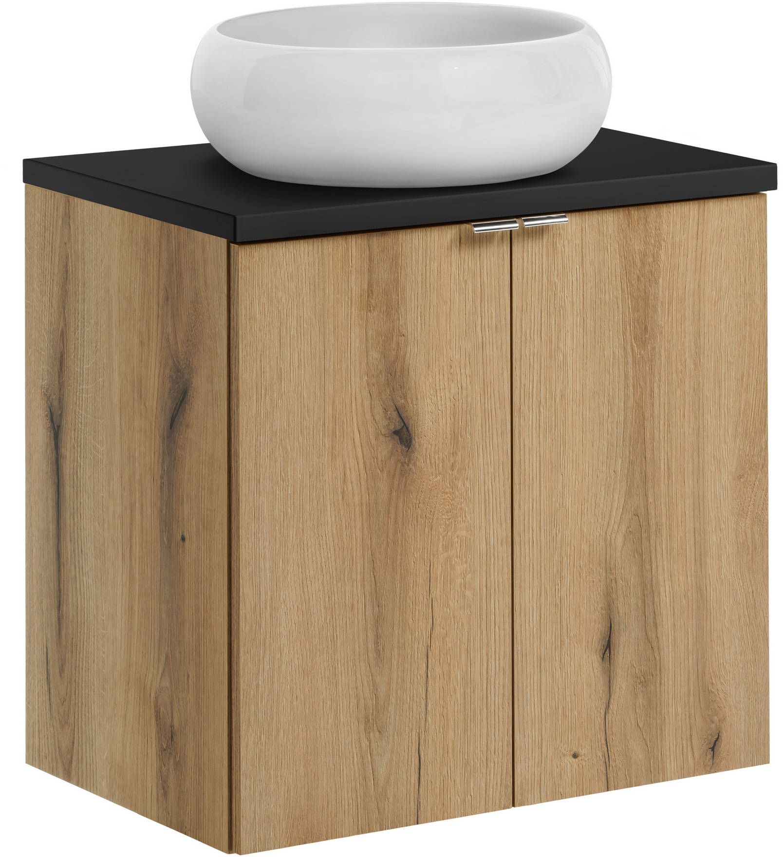 Zestaw Comad Nova Oak/Black szafka z blatem 60 cm wisząca dąb/czarny i umywalka Wiki 36x36 cm biała SET-NOA B BLACK 60CM D UN WIKI SW - Wysyłka w 24h