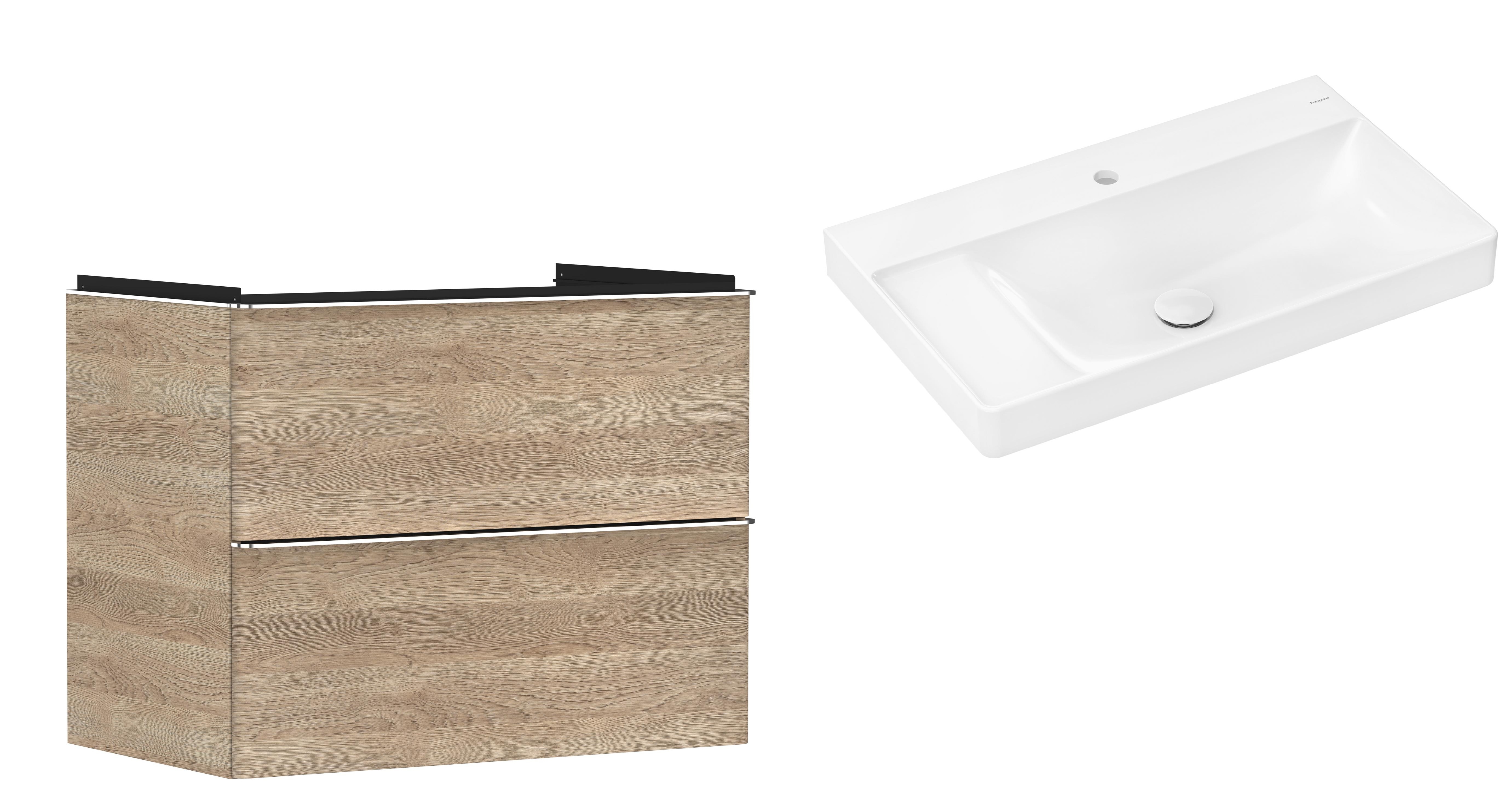 Hansgrohe Xelu Q szafka wisząca z umywalką 80x48 cm naturalny dąb/chrom/biały (54029000, 61030450) - Wysyłka w 24h